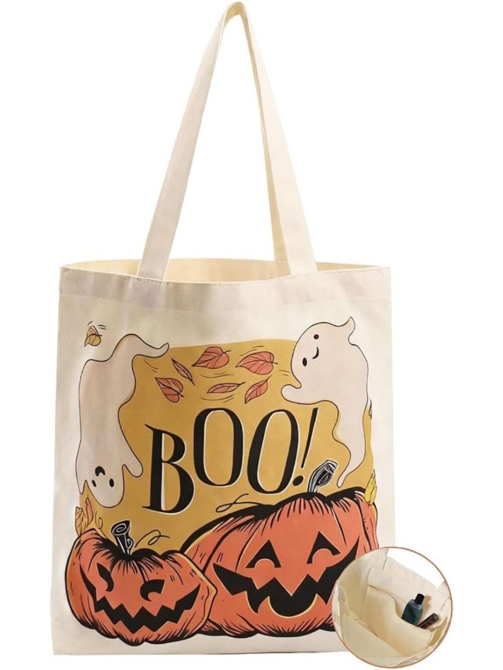 🎃Aesthetic Canvas Tote Bag with Inner Pocket Cotton Bag Boo-Pumpkin Totes
